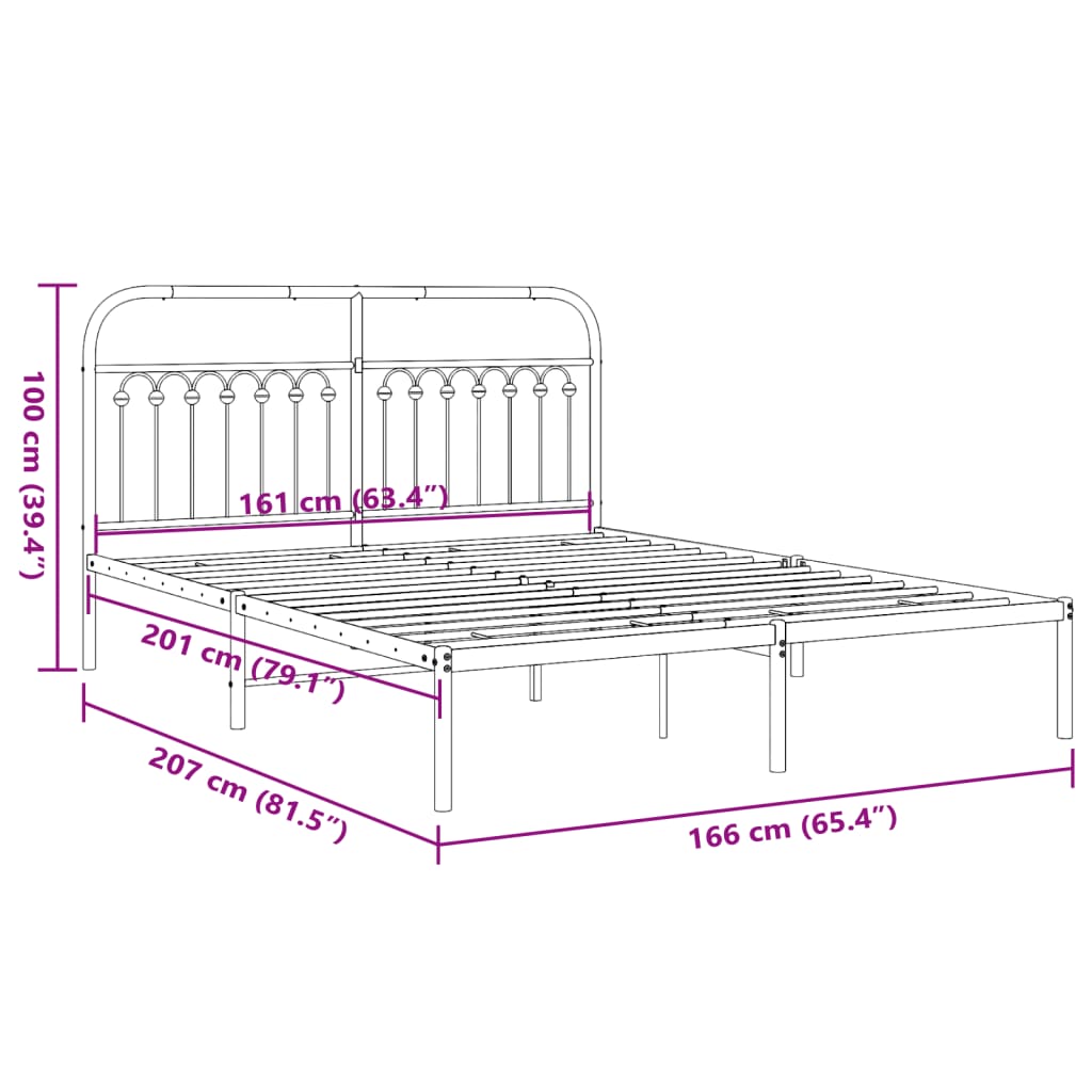 vidaXL Estructura cama sin colchón con cabecero metal negro 160x200 cm