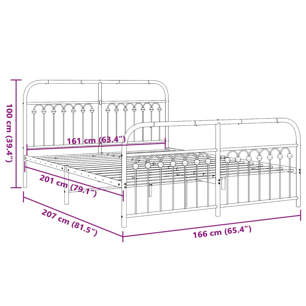 vidaXL Estructura cama sin colchón con estribo metal blanco 160x200 cm