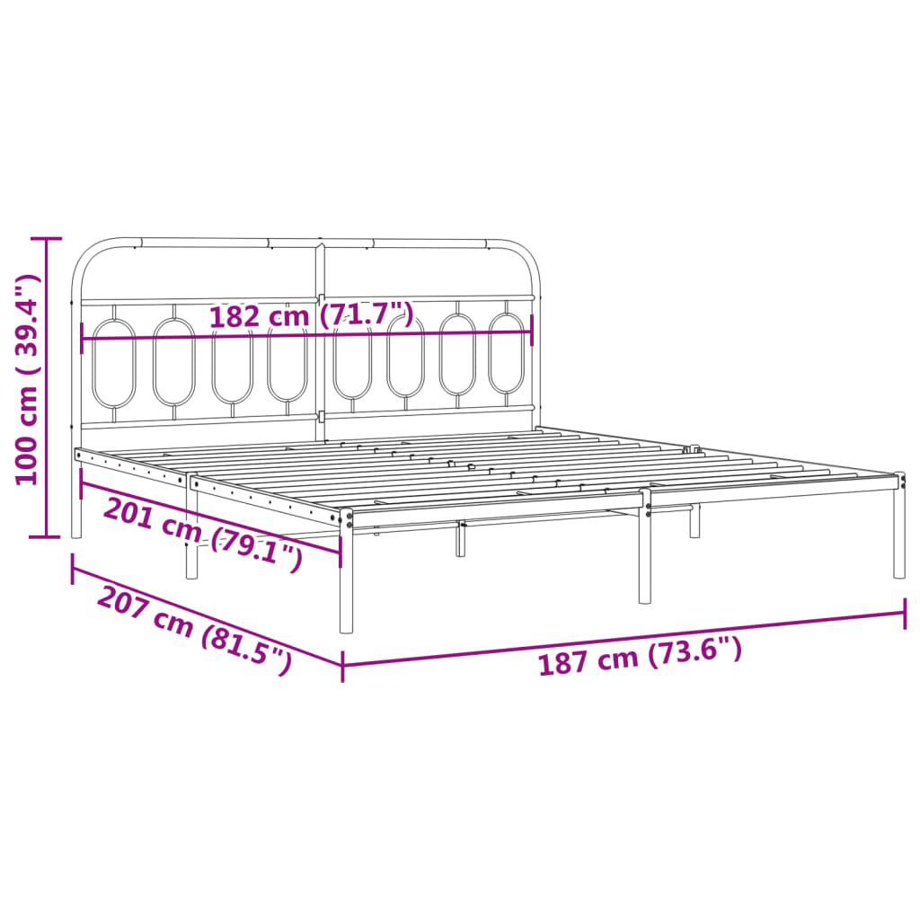 vidaXL Estructura cama sin colchón con cabecero metal negro 180x200 cm