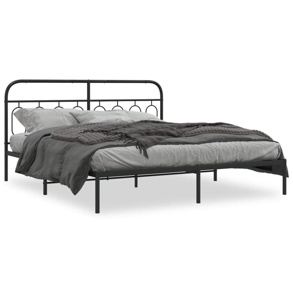 vidaXL Estructura cama sin colchón con cabecero metal negro 180x200 cm