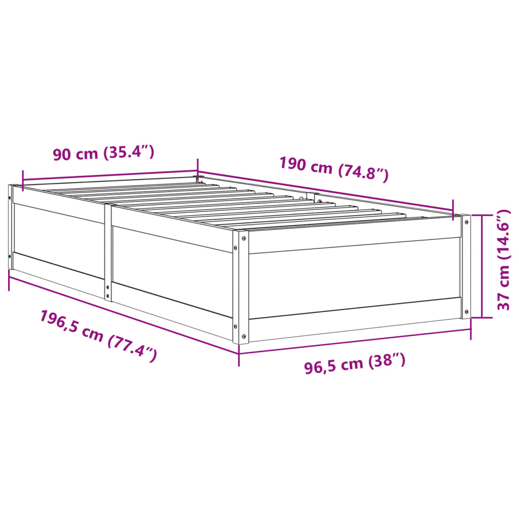 vidaXL Estructura de cama sin colchón madera maciza de pino 90x190 cm