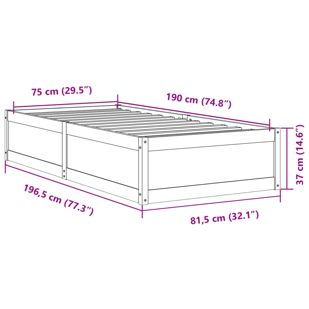 vidaXL Estructura de cama sin colchón madera maciza blanca 75x190 cm