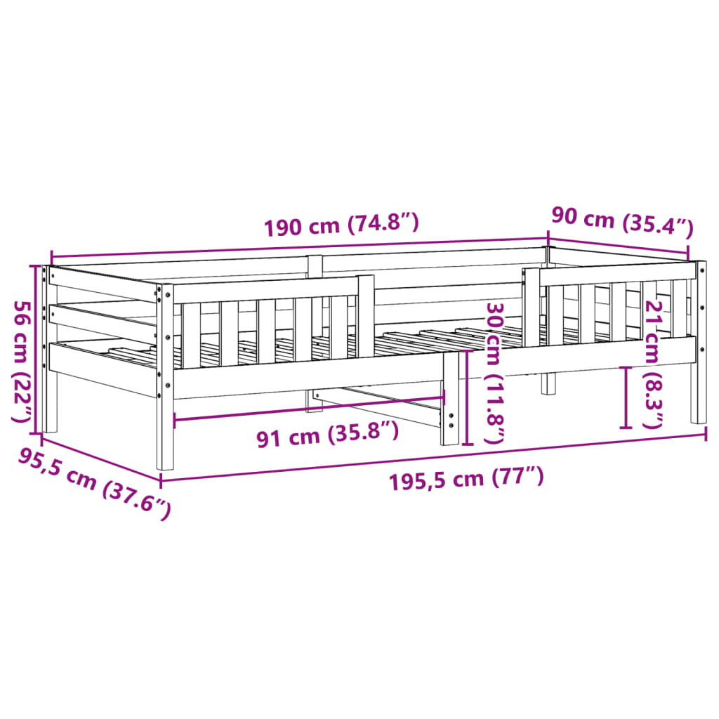 vidaXL Estructura de cama sin colchón madera maciza de pino 90x190 cm