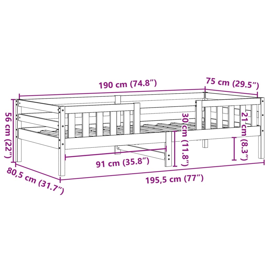 vidaXL Estructura de cama sin colchón madera maciza blanca 75x190 cm