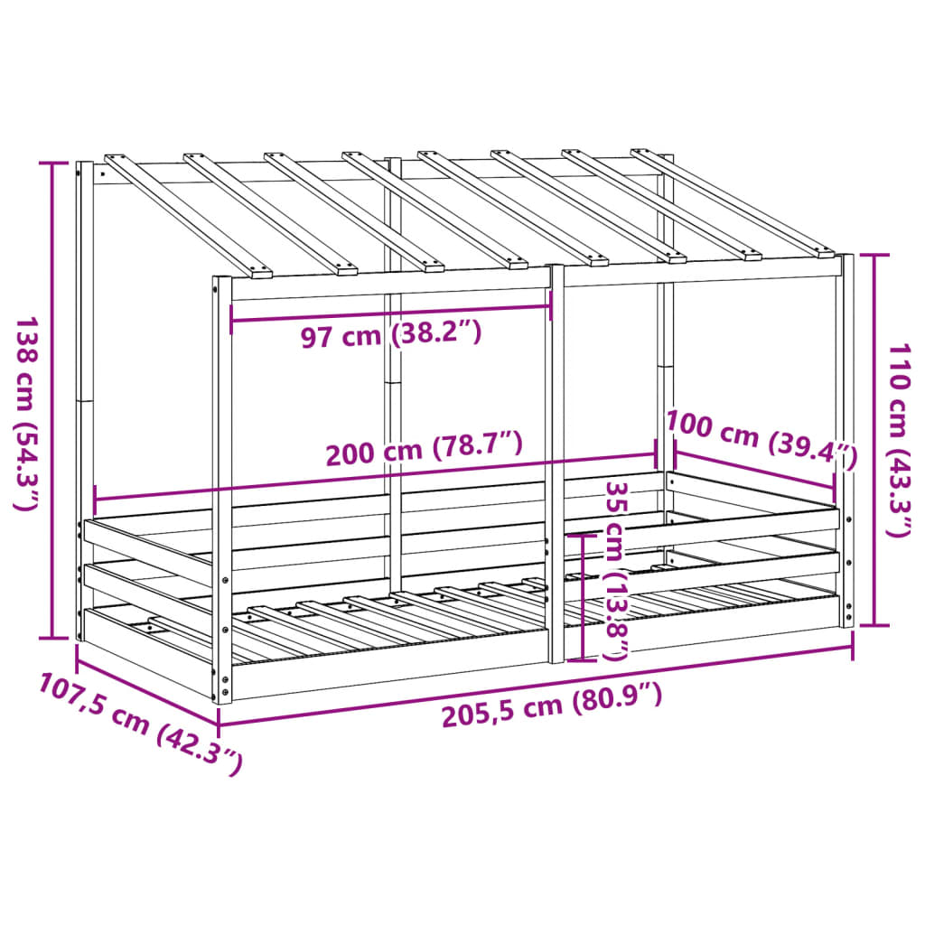 vidaXL Cama infantil con techo madera maciza pino 100x200 cm