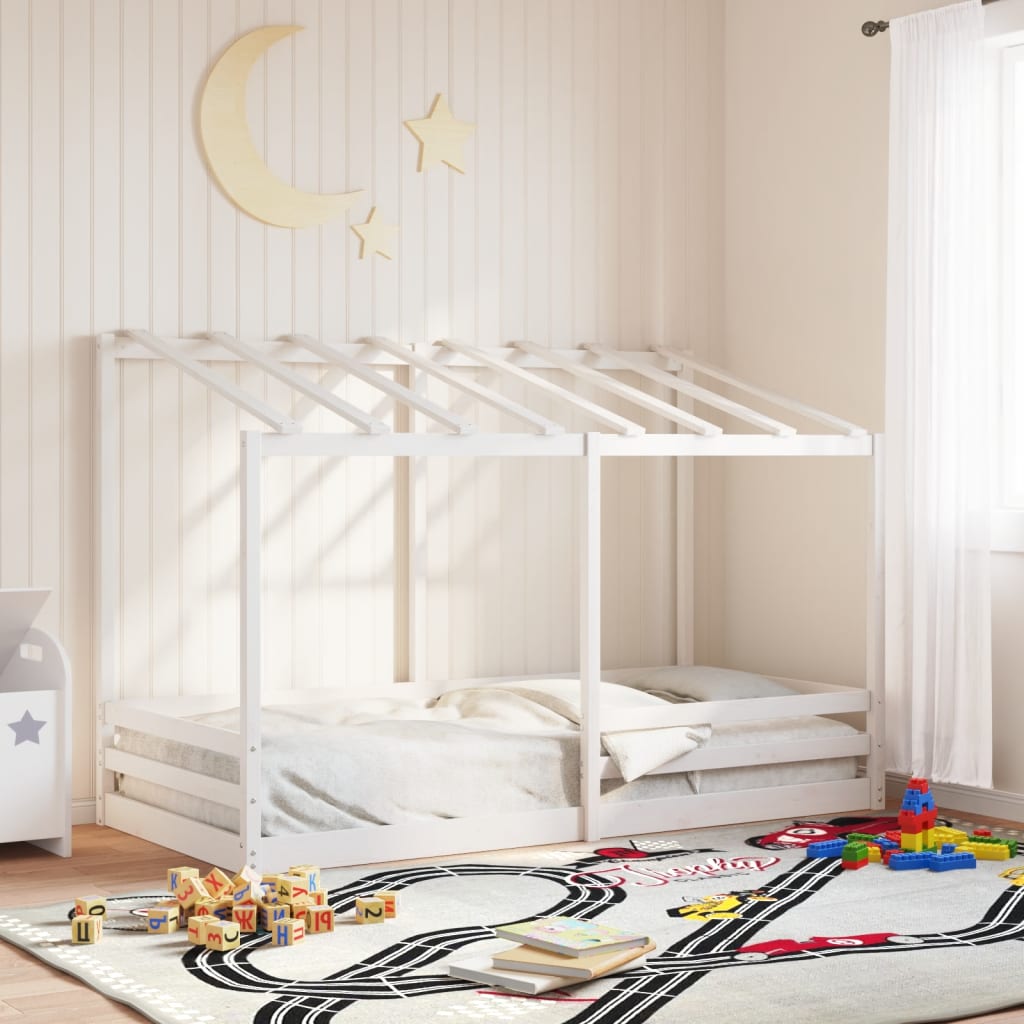 vidaXL Cama infantil con techo madera maciza pino blanca 100x200 cm