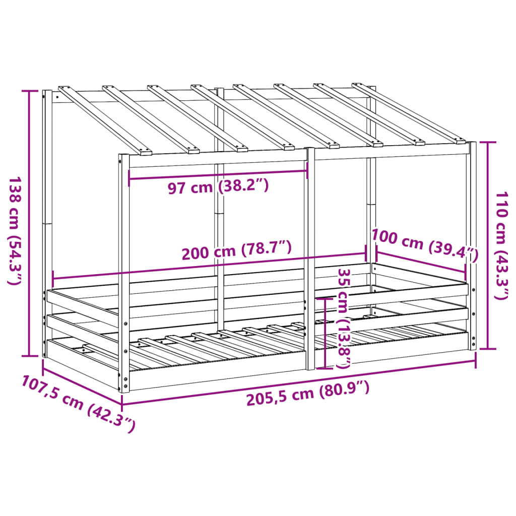 vidaXL Cama infantil con techo madera maciza pino blanca 100x200 cm