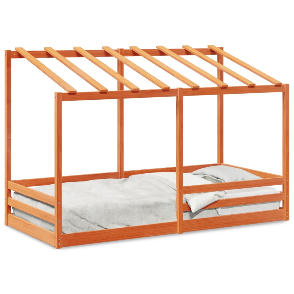 vidaXL Cama infantil con techo madera maciza pino marrón 100x200 cm