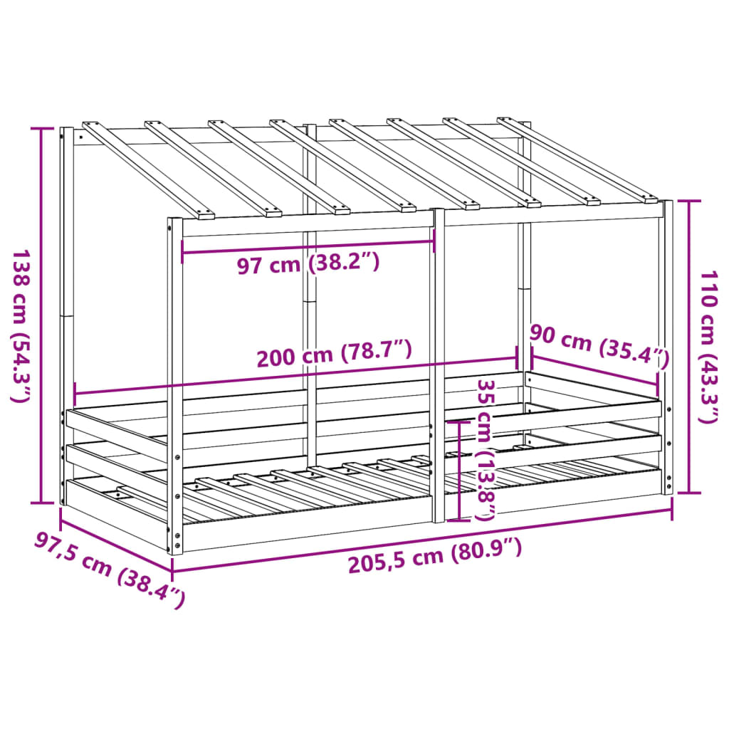 vidaXL Cama infantil con techo madera maciza pino 90x200 cm