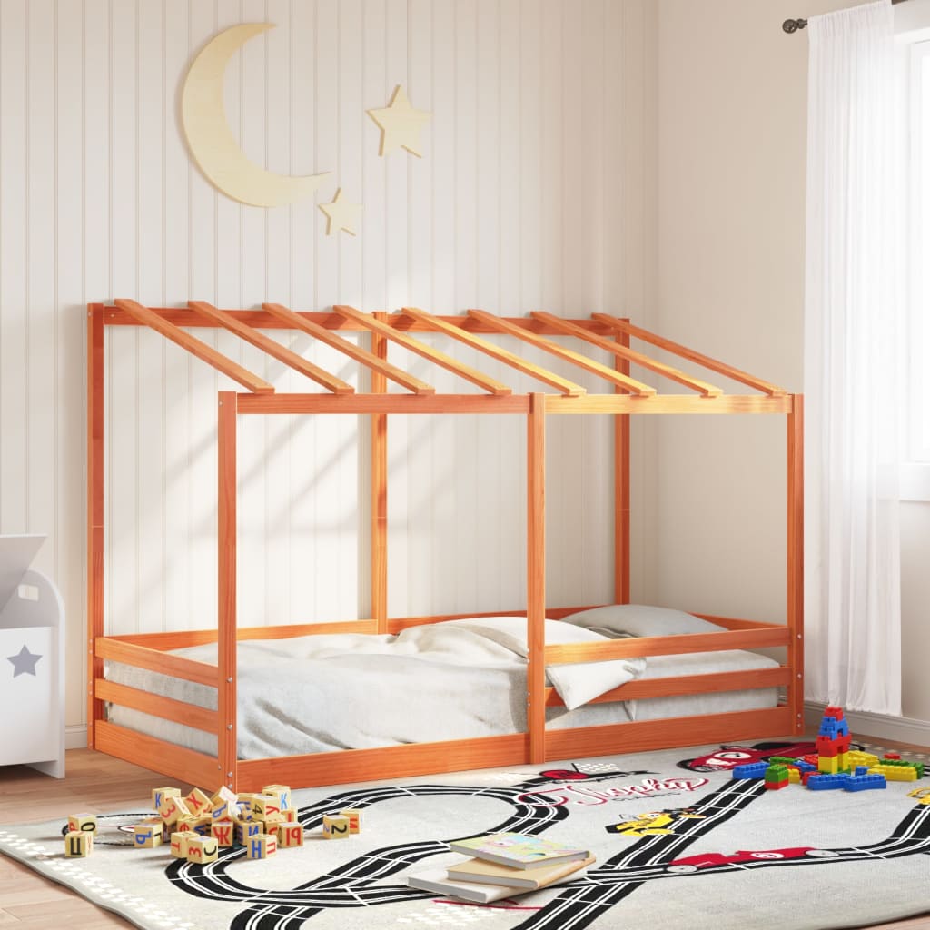 vidaXL Cama infantil con techo madera maciza pino marrón 90x200 cm