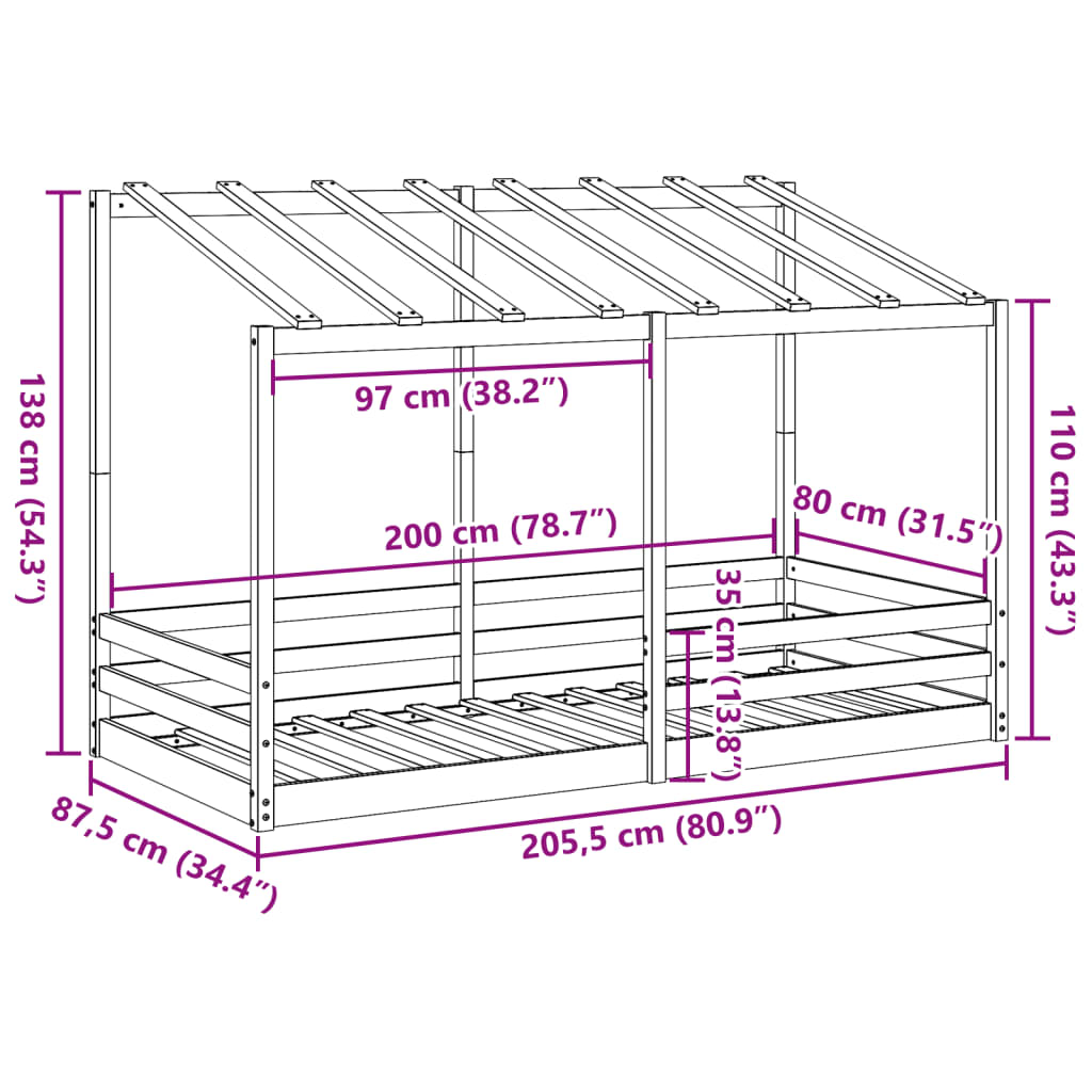 vidaXL Cama para niños con techo madera maciza de pino 80x200 cm