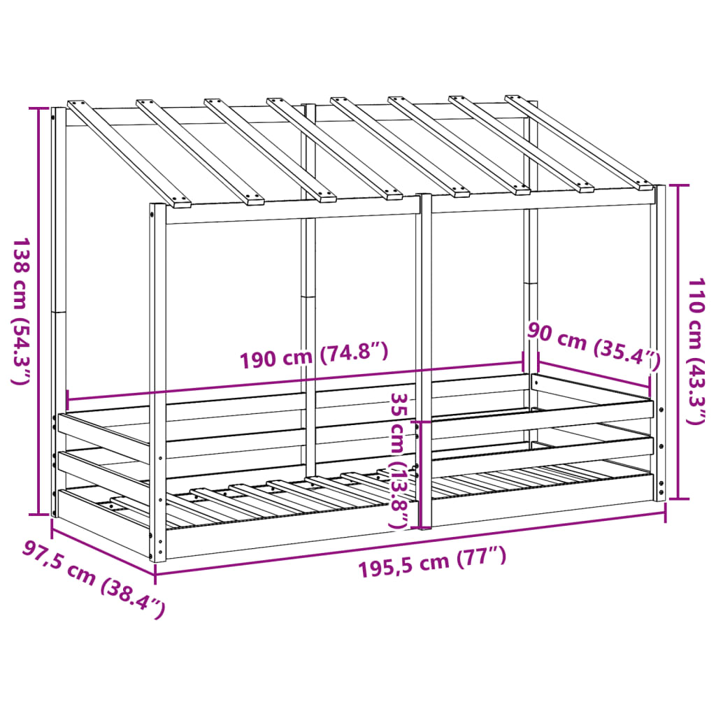 vidaXL Cama infantil con techo madera maciza pino 90x190 cm