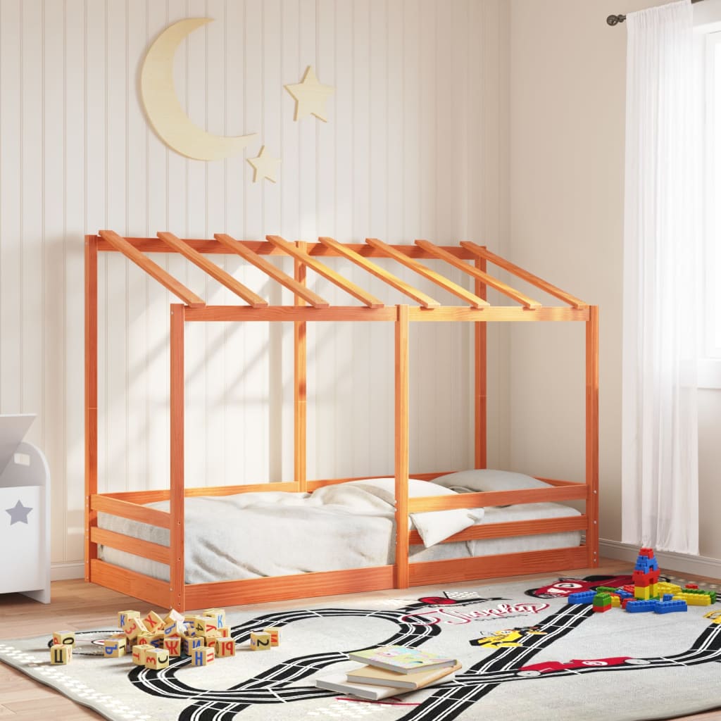 vidaXL Cama infantil con techo madera maciza pino marrón 90x190 cm