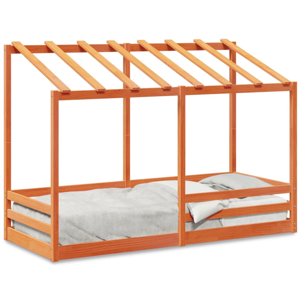 vidaXL Cama infantil con techo madera maciza pino marrón 90x190 cm