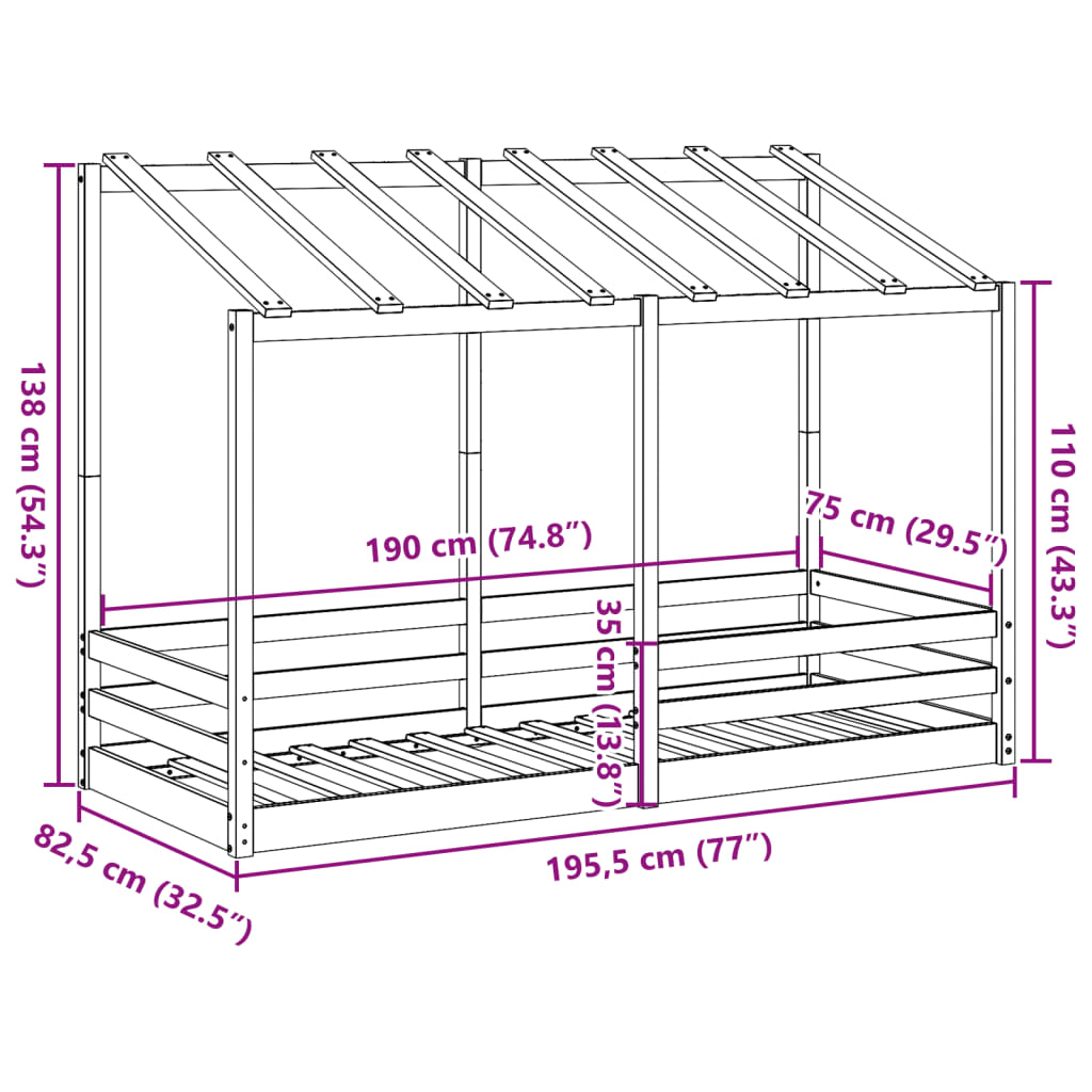 vidaXL Cama infantil con techo madera maciza pino 75x190 cm