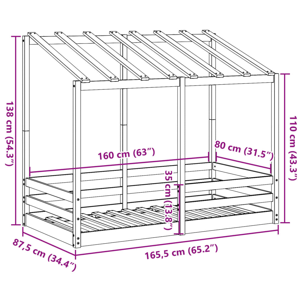 vidaXL Cama para niños con techo madera maciza de pino 80x160 cm