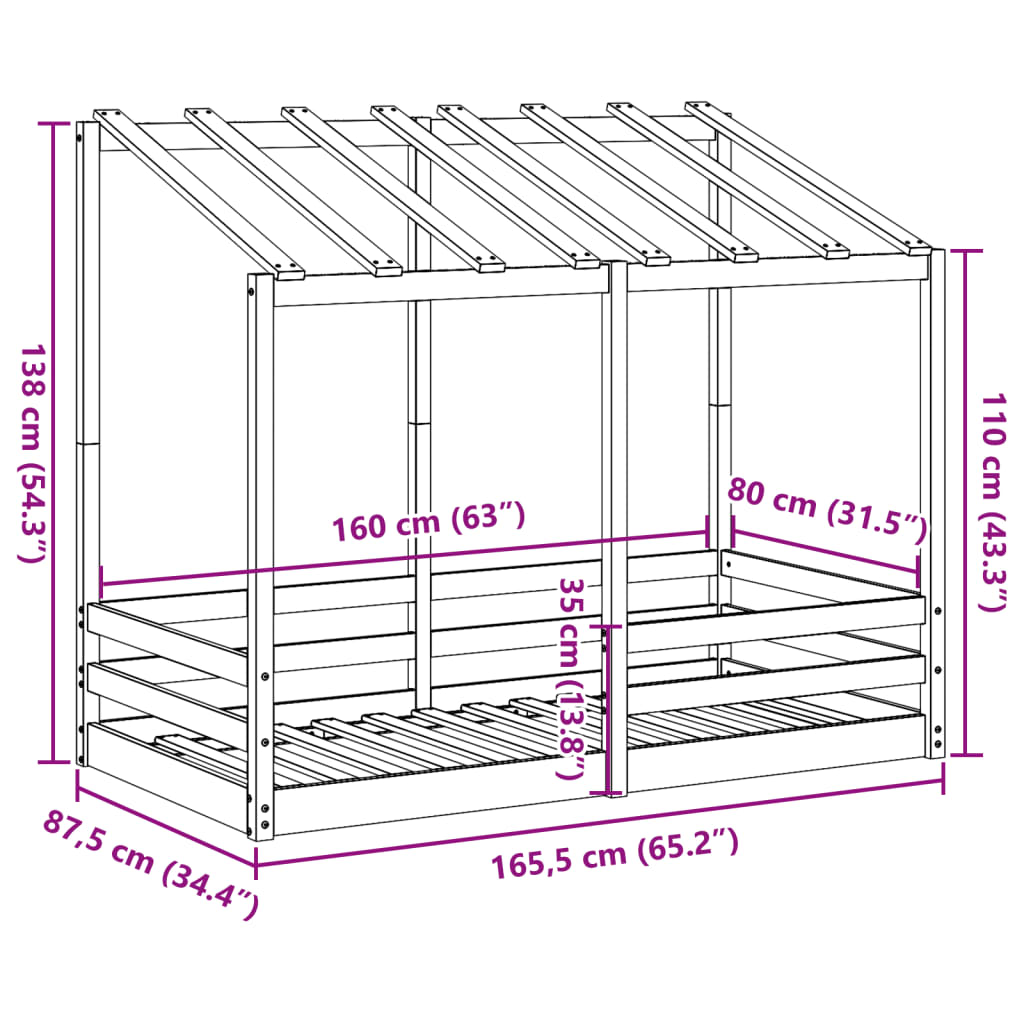 vidaXL Cama para niños con techo madera de pino blanco 80x160 cm