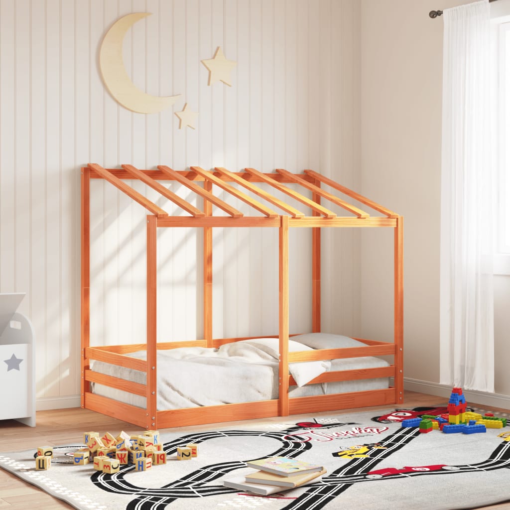 vidaXL Cama infantil con techo madera maciza pino marrón 80x160 cm