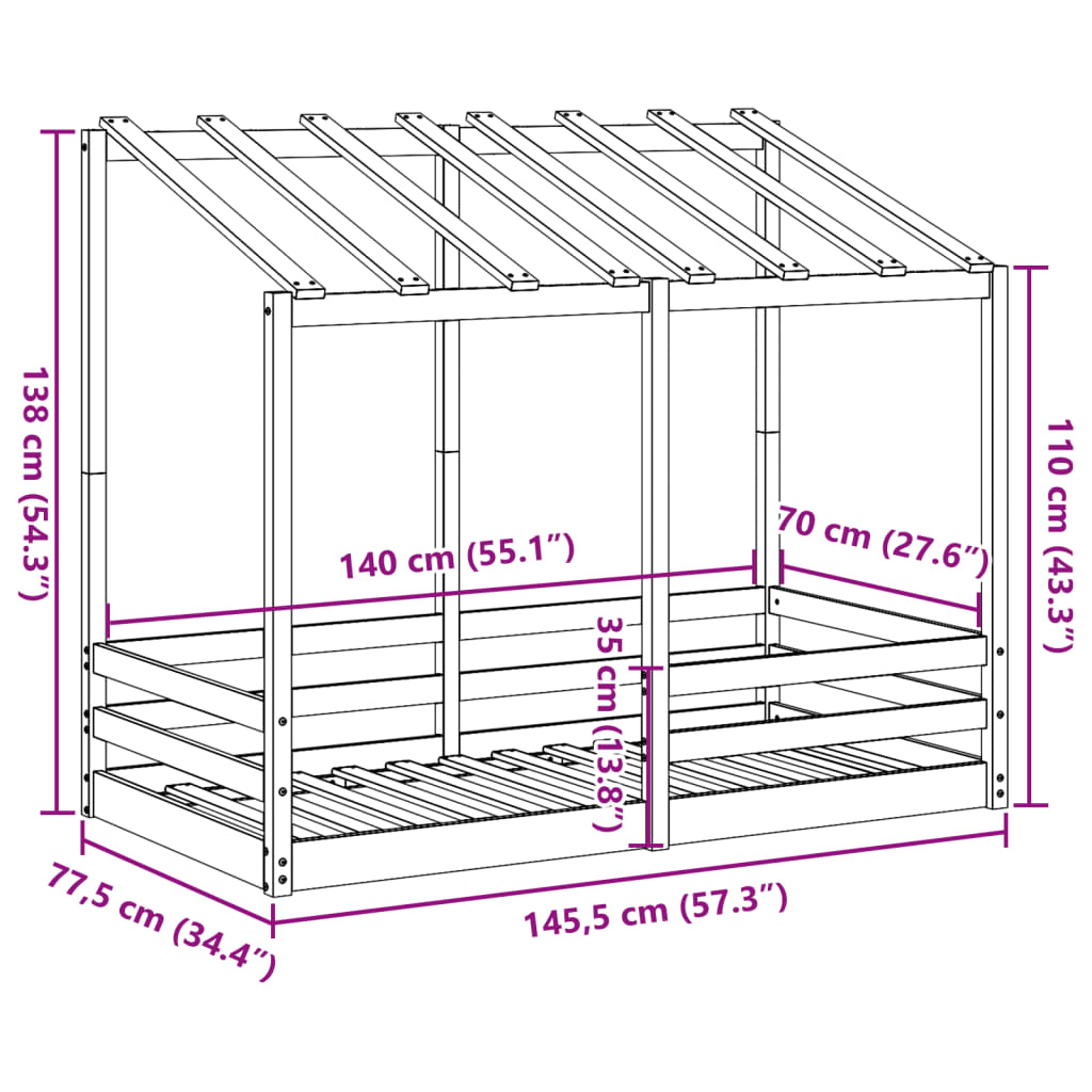 vidaXL Cama para niños madera maciza de pino 70x140 cm