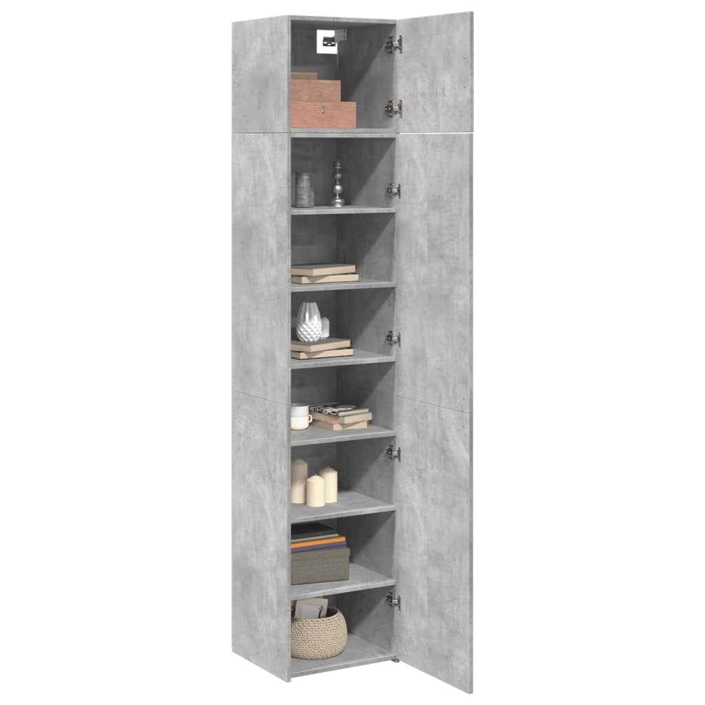 vidaXL Armario estrecho madera ingeniería gris hormigón 45x42,5x225 cm