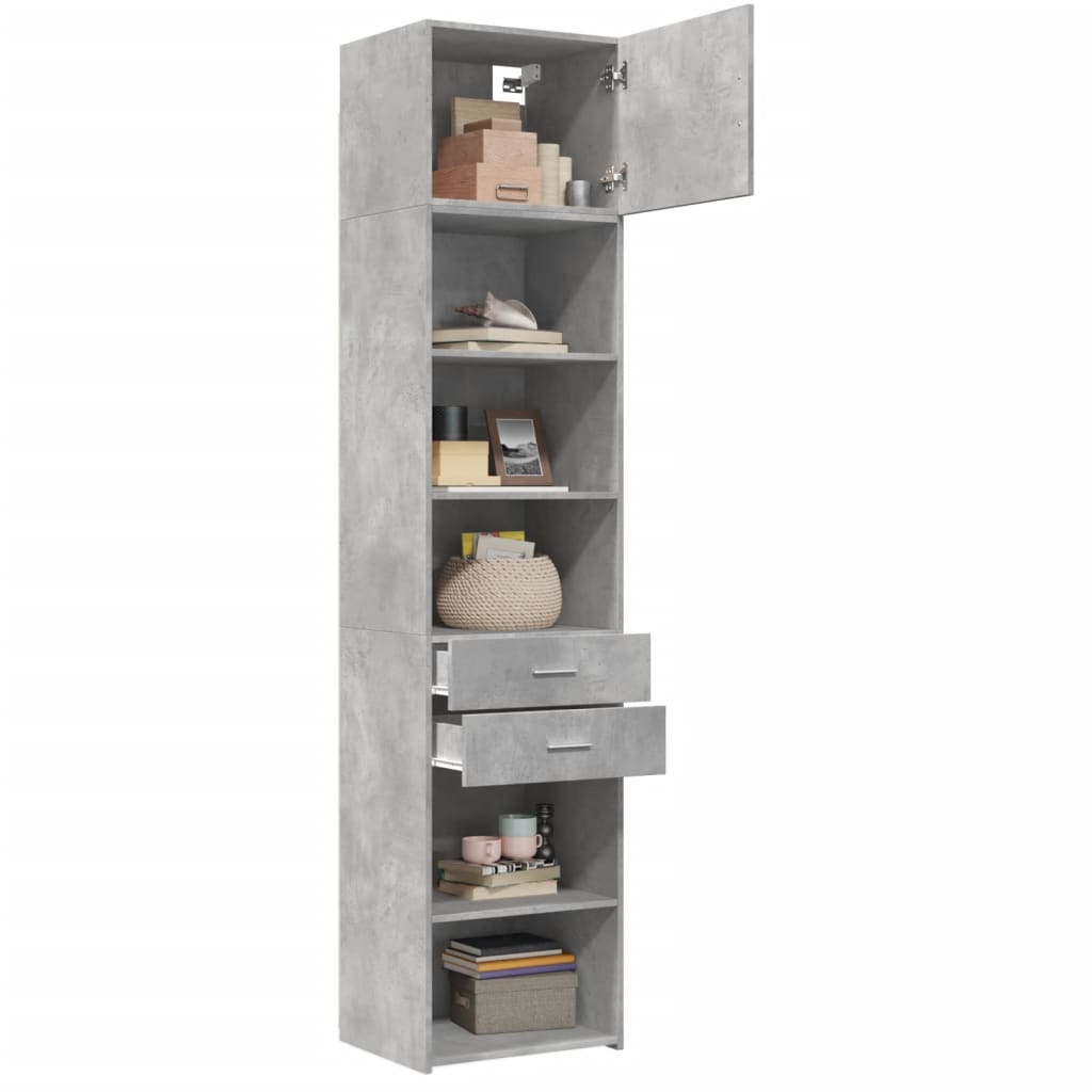 vidaXL Armario estrecho madera ingeniería gris hormigón 50x42,5x225 cm