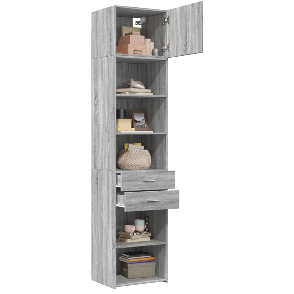 vidaXL Armario estrecho madera ingeniería gris Sonoma 50x42,5x225 cm