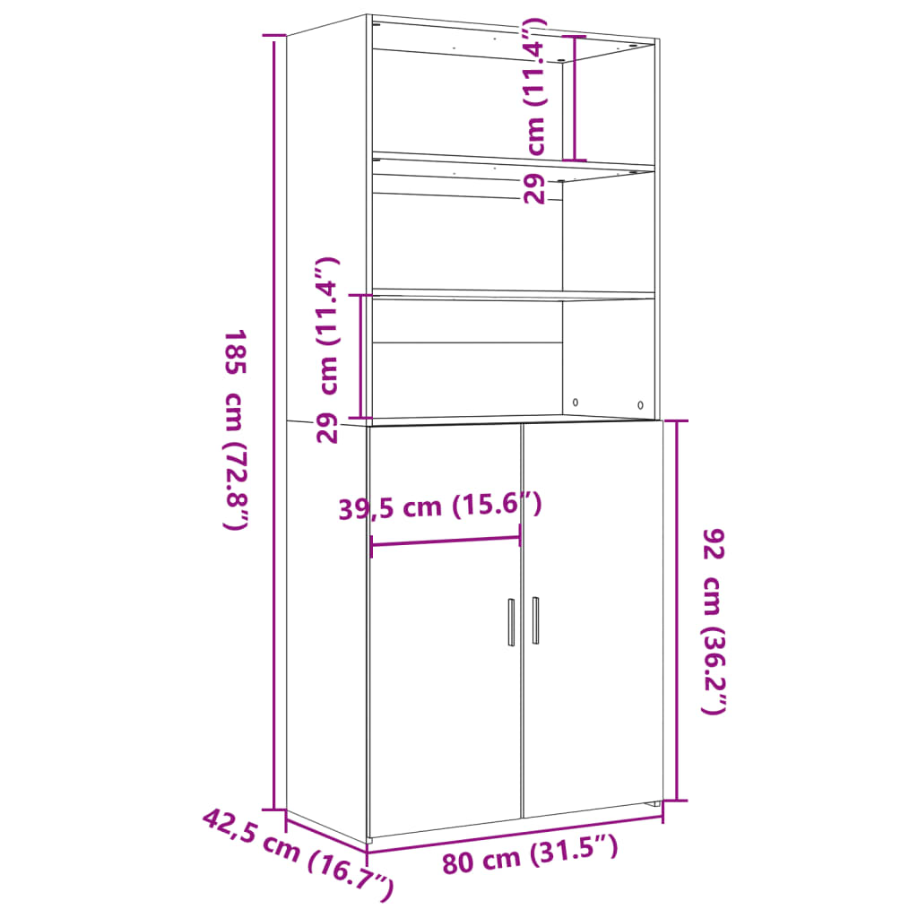 vidaXL Aparador de madera de ingeniería marrón roble 80x42,5x185 cm