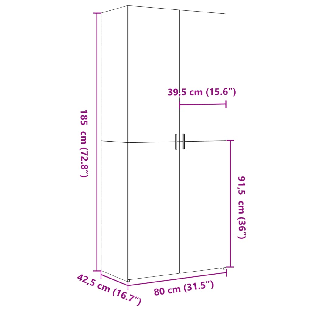 vidaXL Aparador de madera de ingeniería marrón roble 80x42,5x185 cm