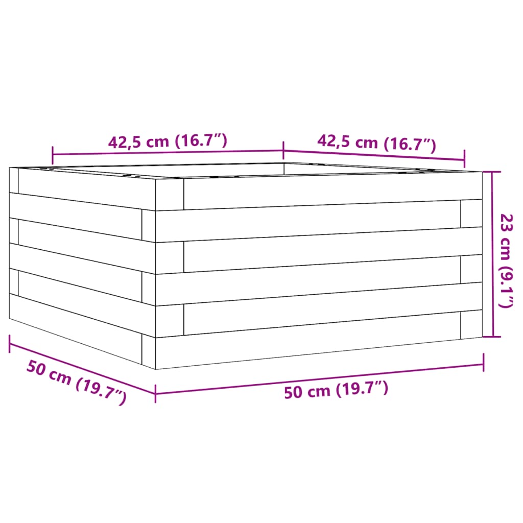 vidaXL Jardinera de madera maciza de pino 50x50x23 cm