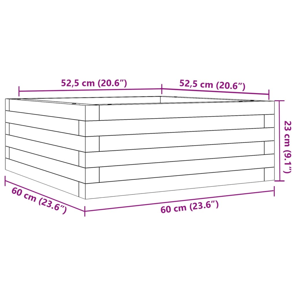 vidaXL Jardinera de madera maciza de pino 60x60x23 cm