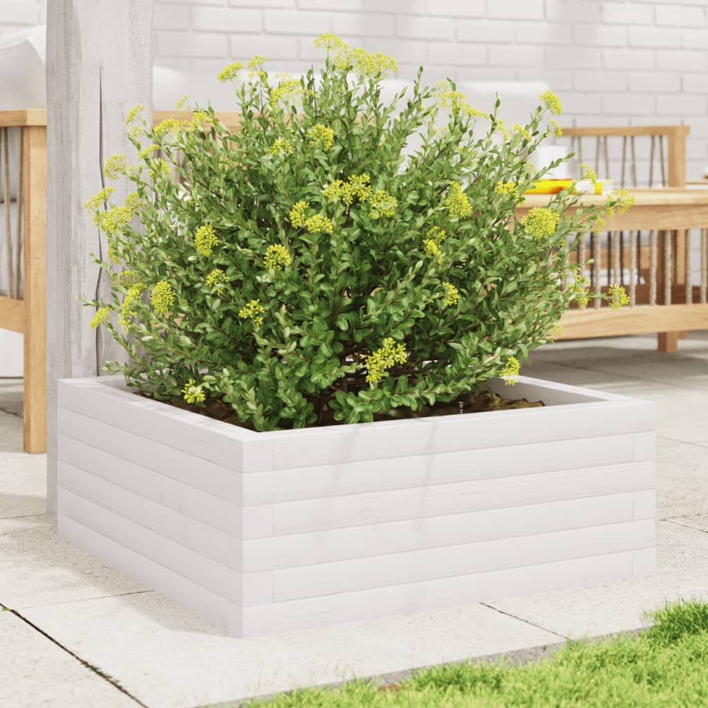 vidaXL Jardinera de madera maciza de pino blanca 60x60x23 cm