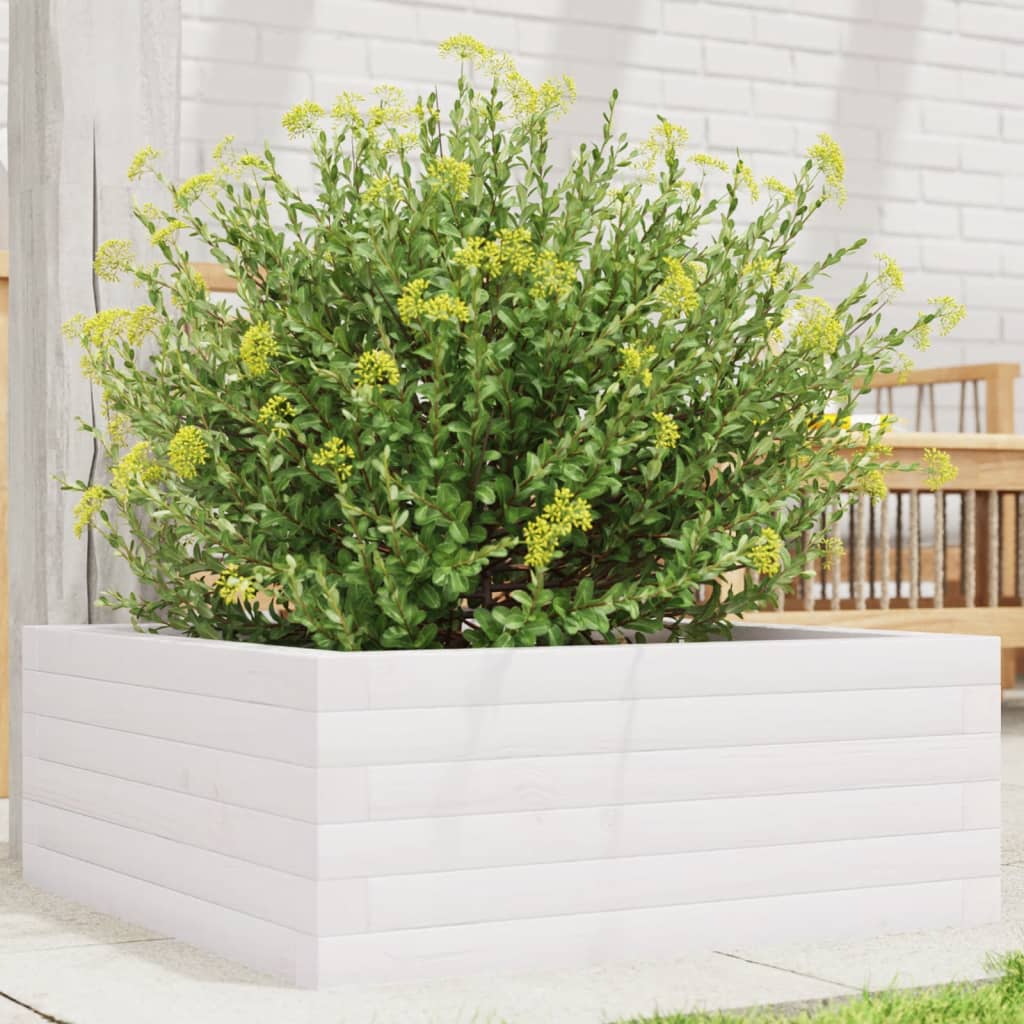 vidaXL Jardinera de madera maciza de pino blanca 60x60x23 cm