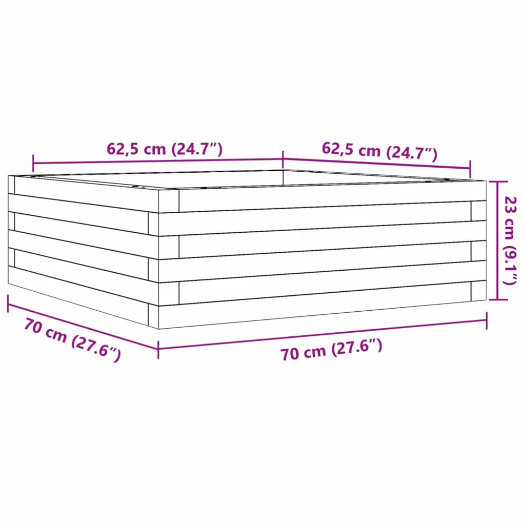 vidaXL Jardinera de madera maciza de pino 70x70x23 cm