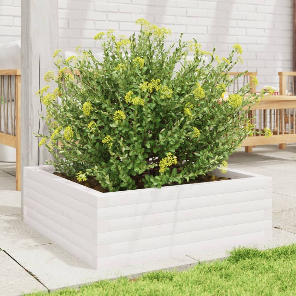 vidaXL Jardinera de madera maciza de pino blanca 70x70x23 cm