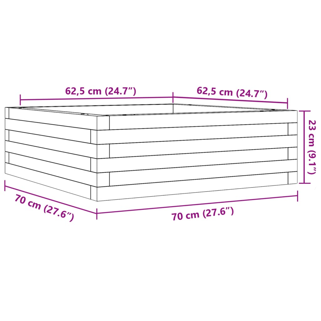 vidaXL Jardinera de madera maciza de pino blanca 70x70x23 cm