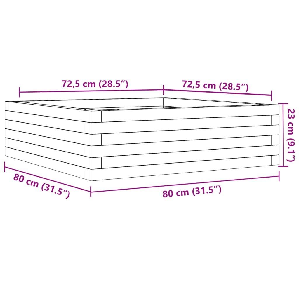 vidaXL Jardinera de madera maciza de pino 80x80x23 cm