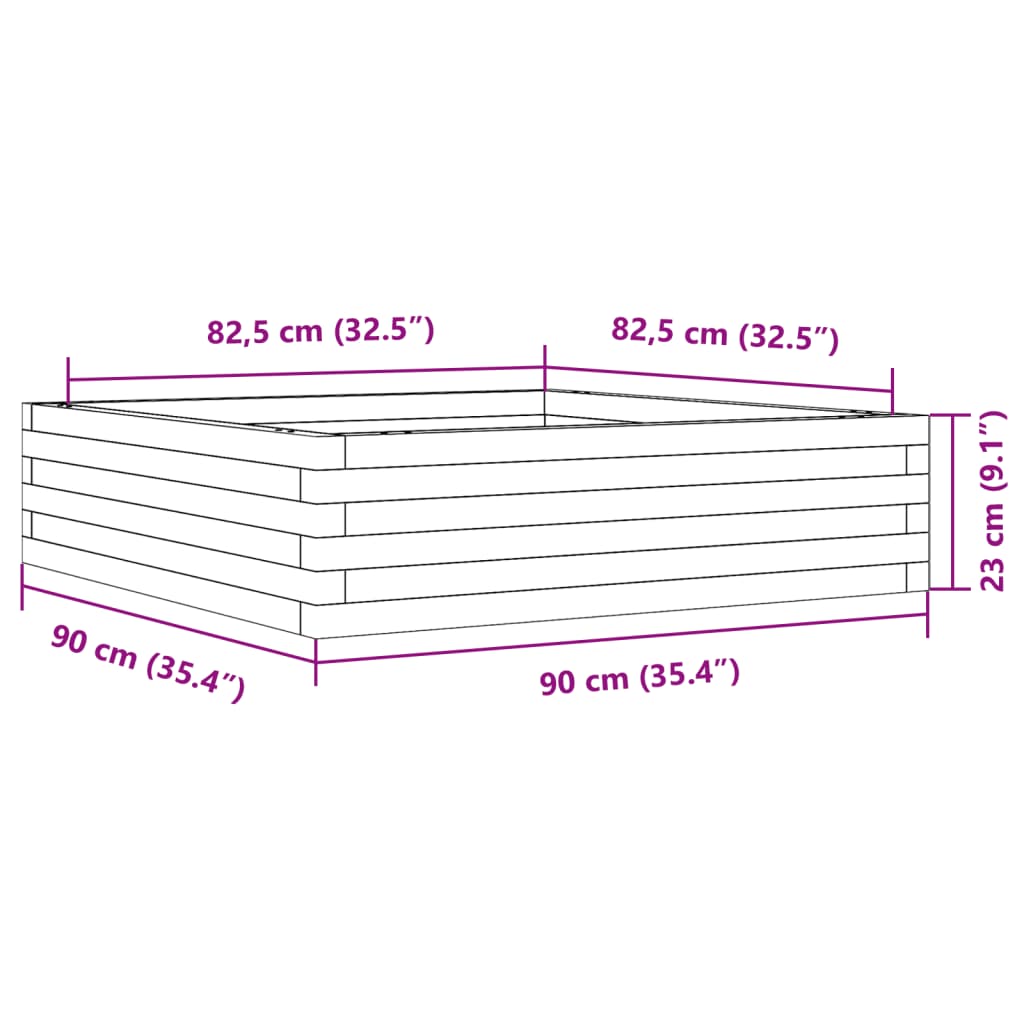 vidaXL Jardinera de madera maciza de pino 90x90x23 cm