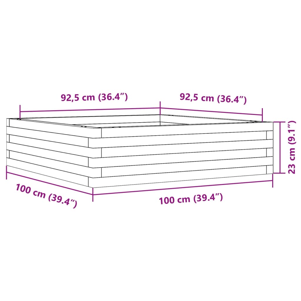 vidaXL Jardinera de madera maciza de pino 100x100x23 cm