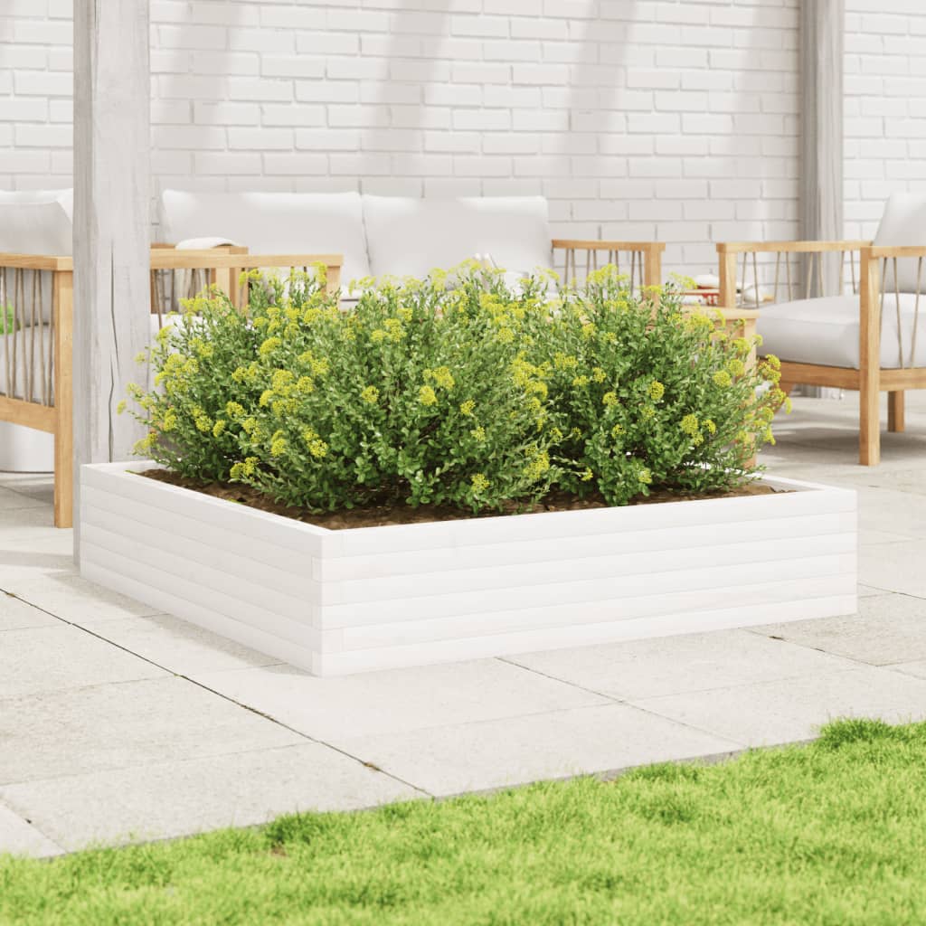 vidaXL Jardinera de madera maciza de pino blanca 110x110x23 cm