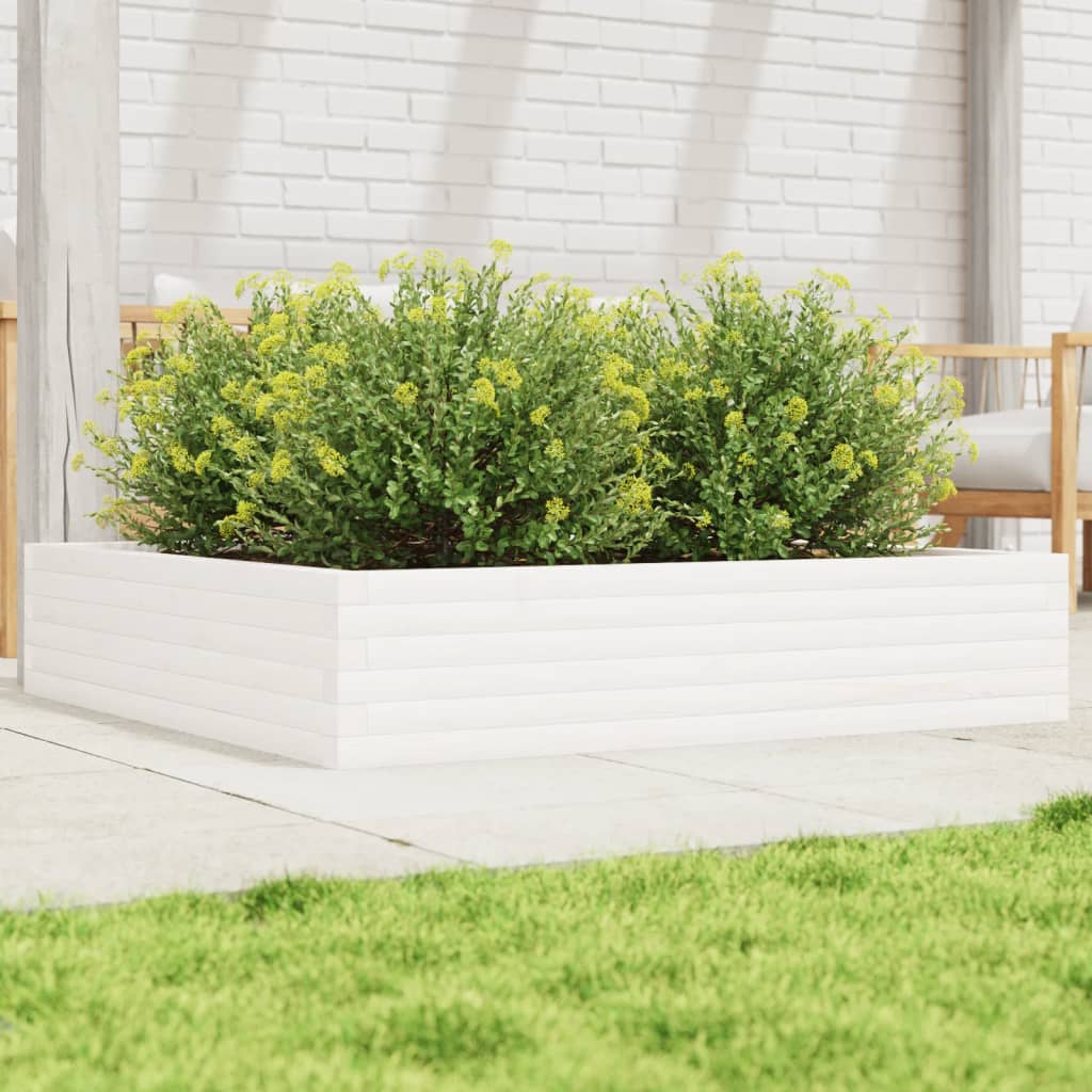 vidaXL Jardinera de madera maciza de pino blanca 110x110x23 cm