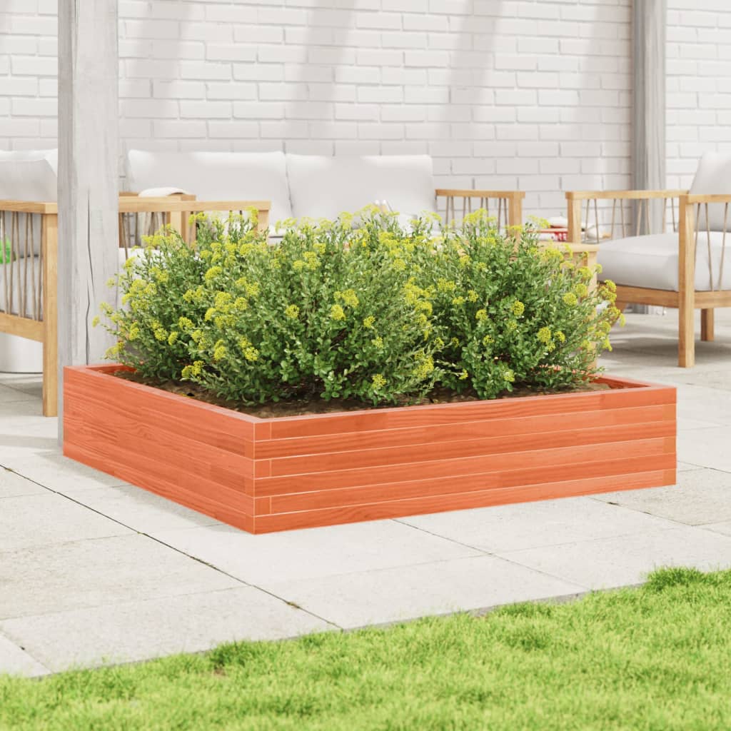 vidaXL Jardinera de madera maciza de pino marrón cera 110x110x23 cm