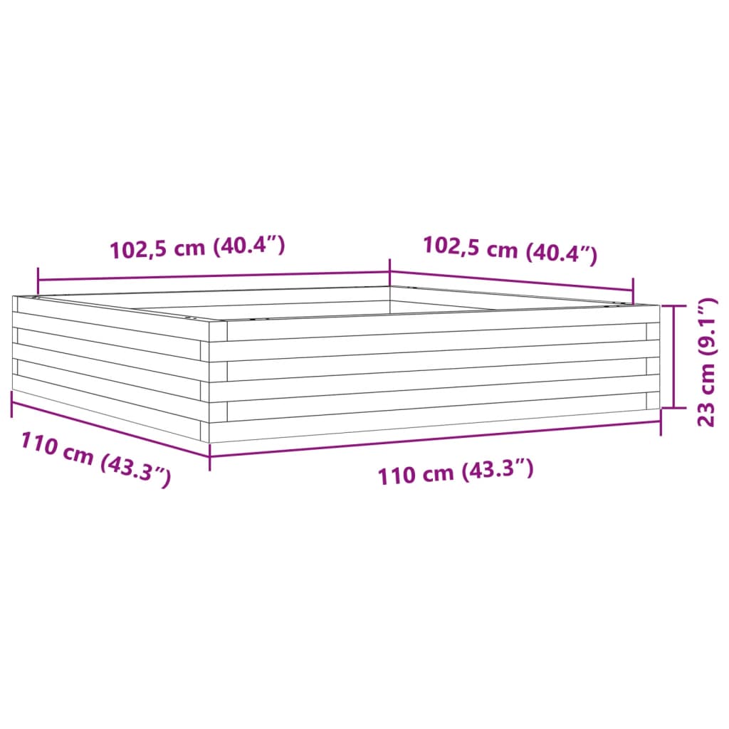 vidaXL Jardinera de madera maciza de pino marrón cera 110x110x23 cm