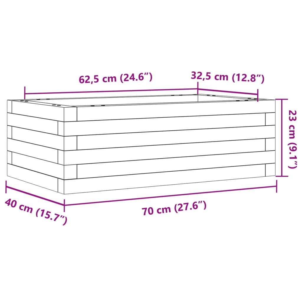 vidaXL Jardinera de madera maciza de pino 70x40x23 cm