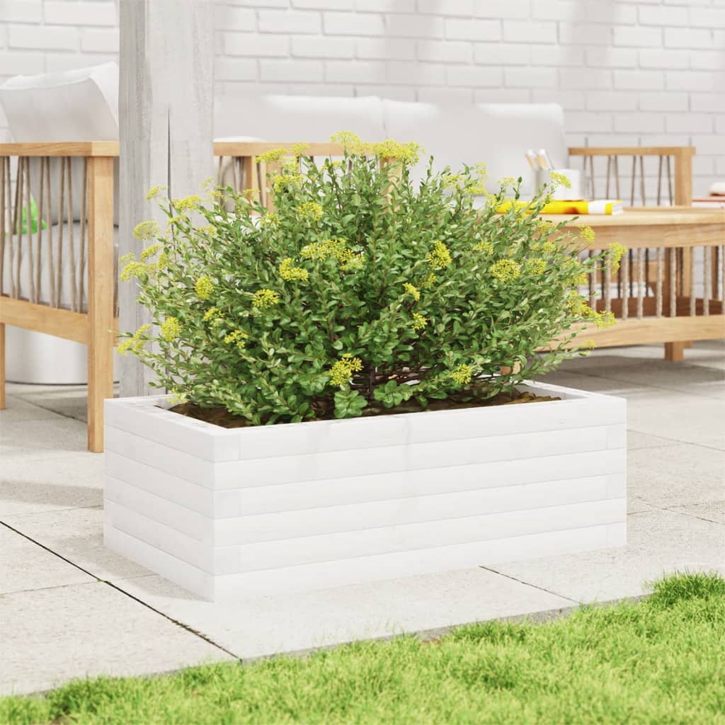 vidaXL Jardinera de madera maciza de pino blanca 70x40x23 cm