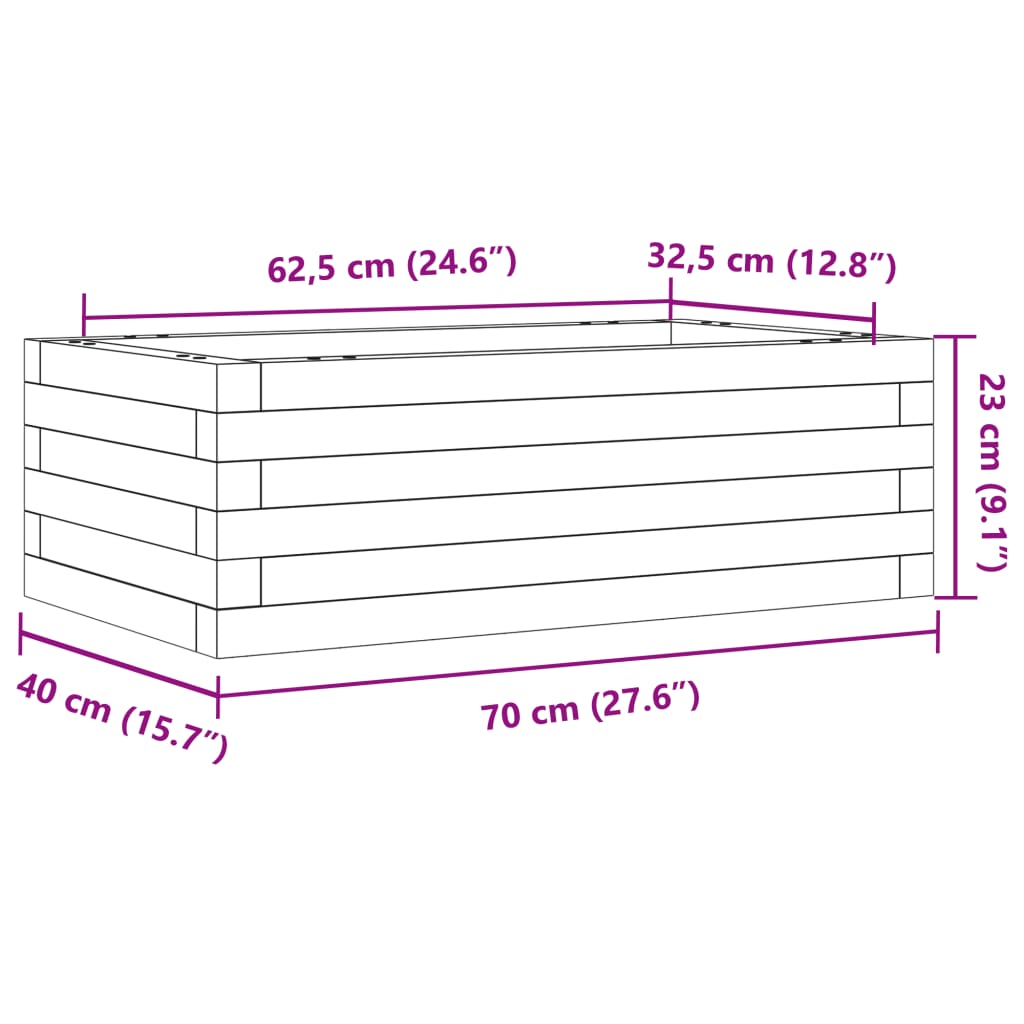 vidaXL Jardinera de madera maciza pino marrón cera 70x40x23 cm