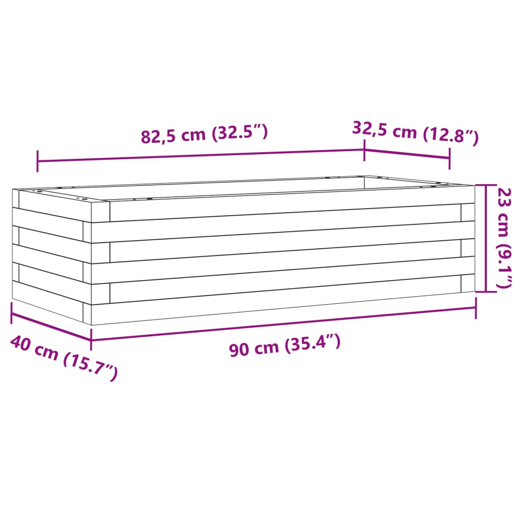 vidaXL Jardinera de madera maciza de pino 90x40x23 cm