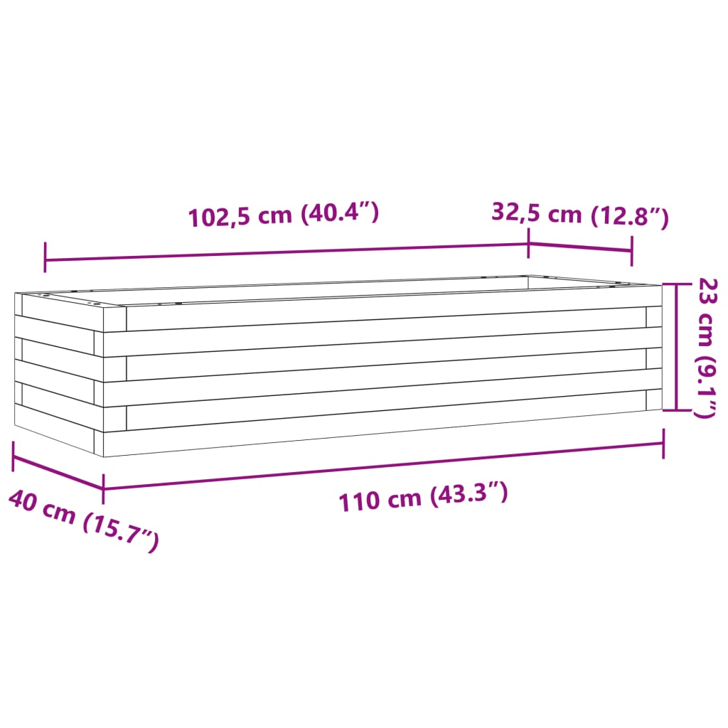 vidaXL Jardinera de madera maciza de pino 110x40x23 cm