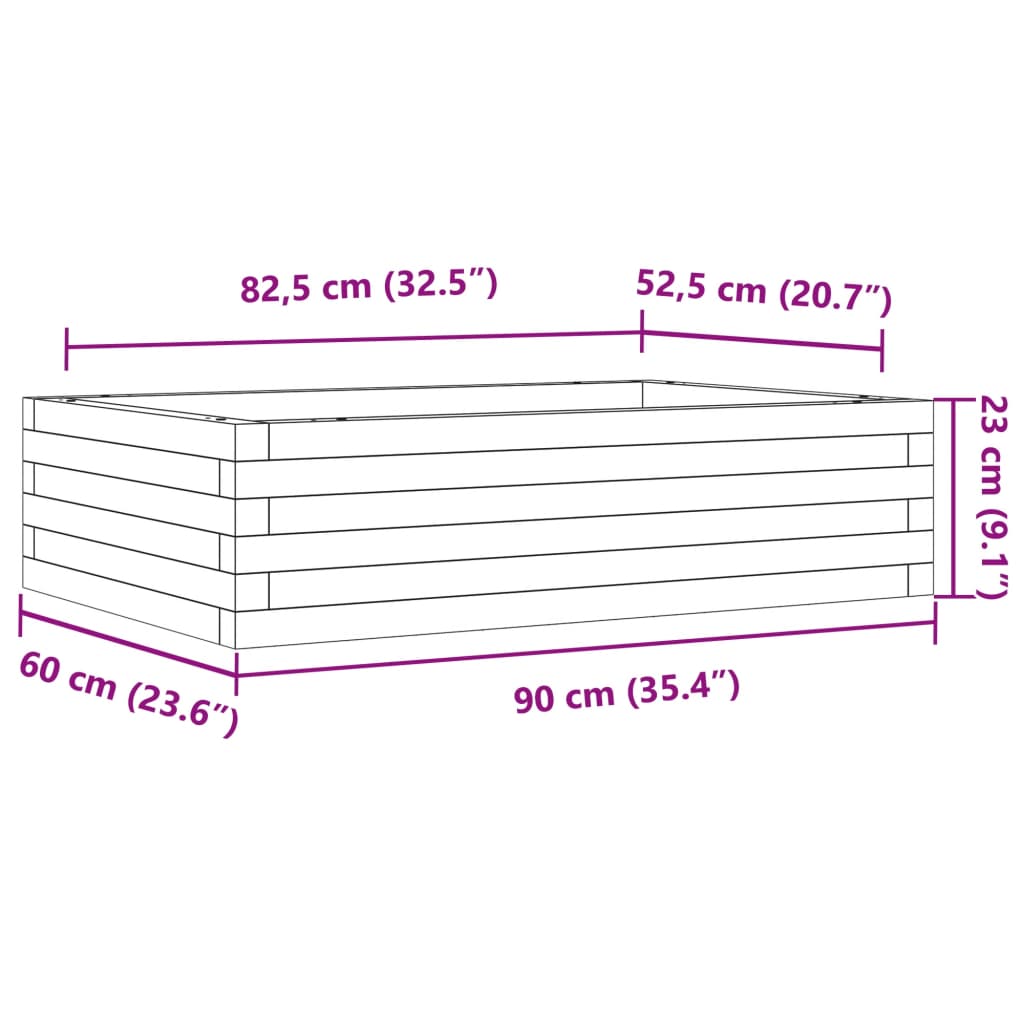 vidaXL Jardinera de madera maciza de pino 90x60x23 cm