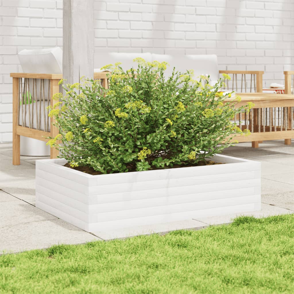 vidaXL Jardinera de madera maciza de pino blanco 90x60x23 cm