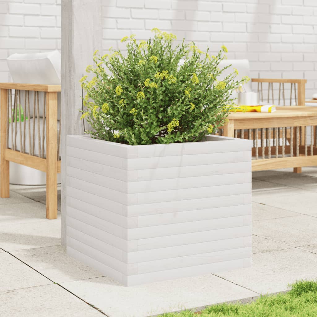 vidaXL Jardinera madera maciza de pino blanco 50x50x45,5 cm